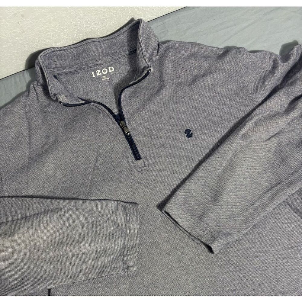 IZOD Sweatshirt Mens 2XL XXL Gray 1/4 Zip Pullover Fleece Golf Stand Collar - Picture 2 of 10